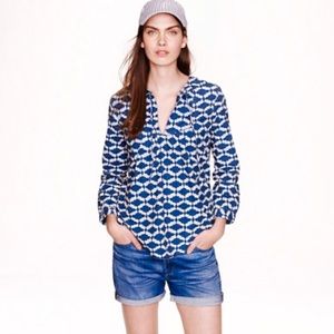✨ J. Crew Tile Indigo Top Long Sleeve Blue Cotton